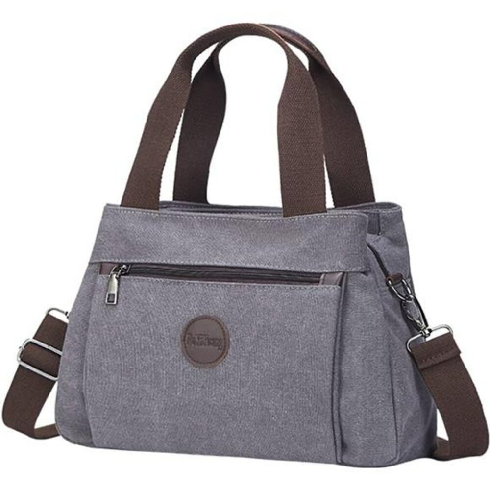 Canvas Crossbody Shoulder Bag Multi Pocket Tote Purse for Women Work Travel